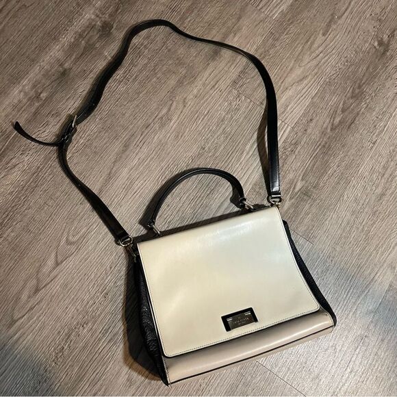 KATE SPADE Magnolia Park Large Laurel Satchel Black Tan Color Block Crossbody - Picture 2 of 15